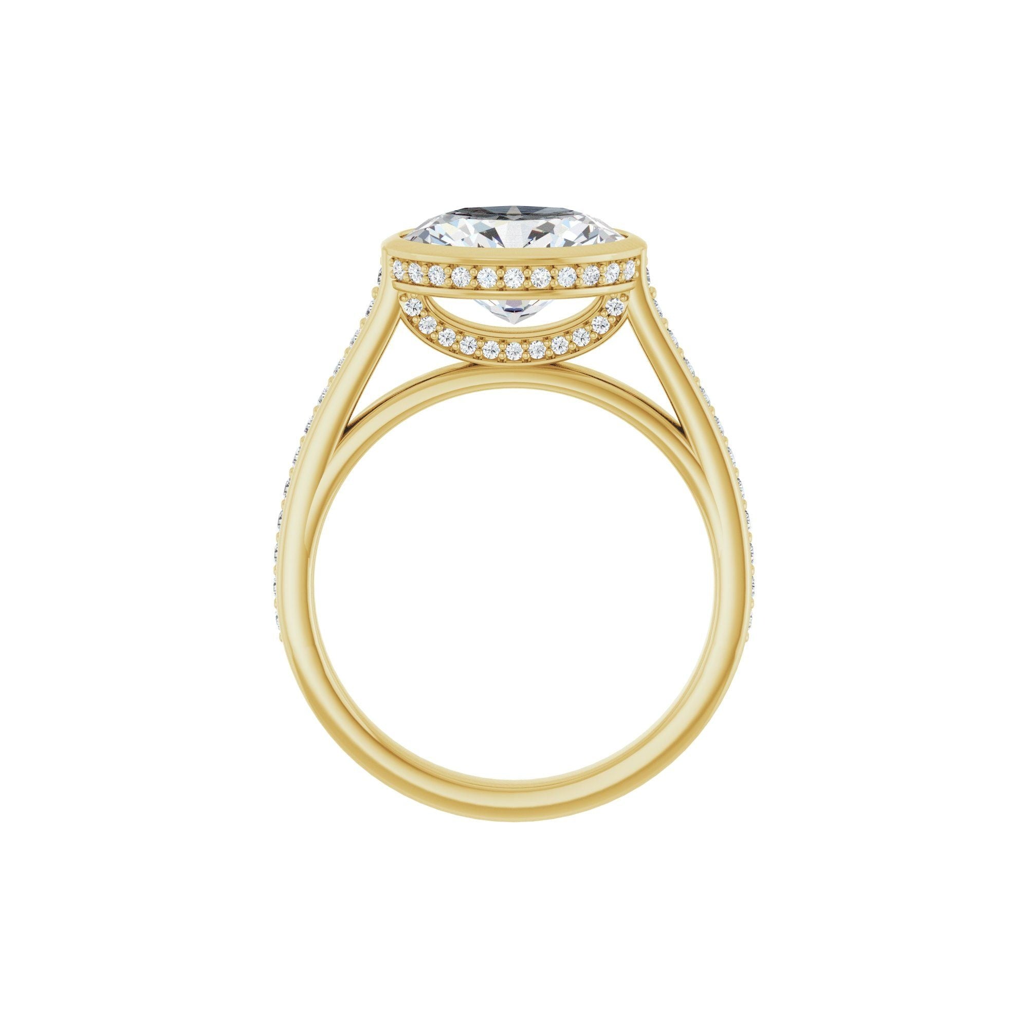 14K yellow gold oval engagement ring mounting, 10 x 8 mm, profile view