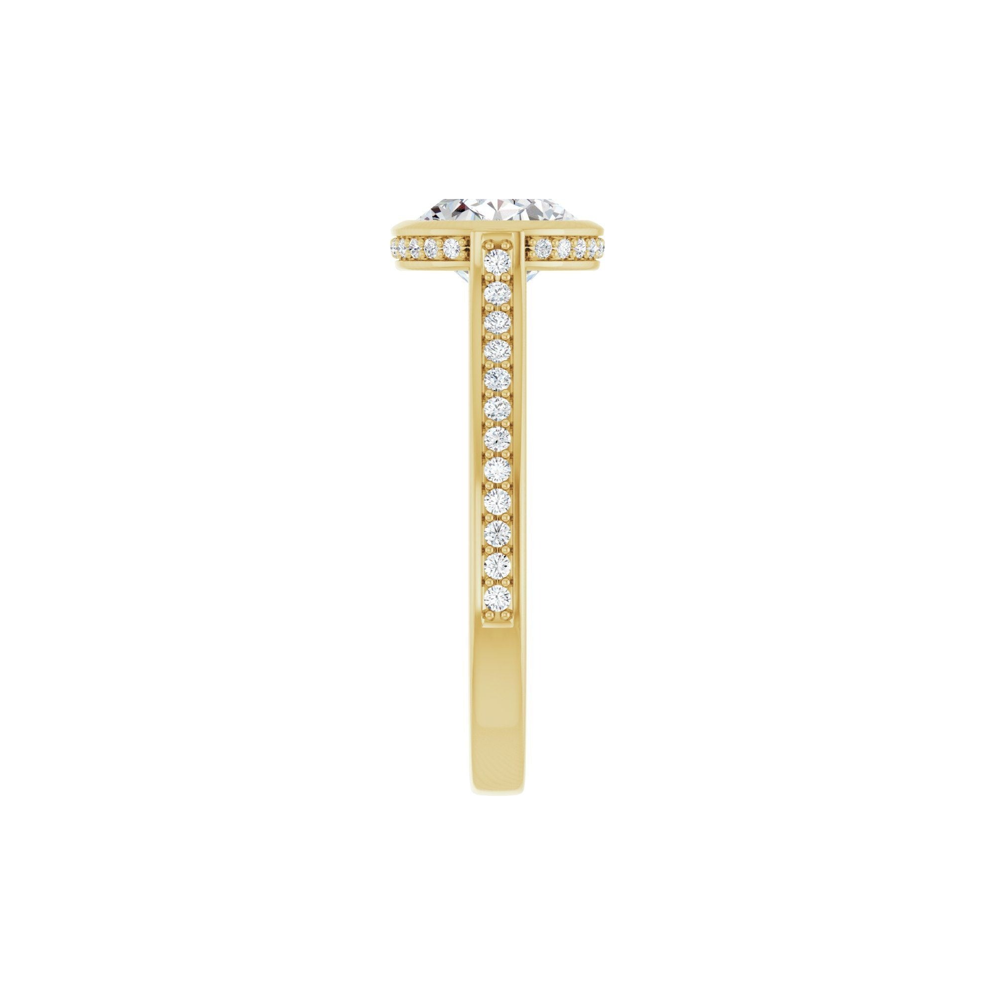 14K yellow gold oval engagement ring mounting, 10 x 8 mm, shank side view
