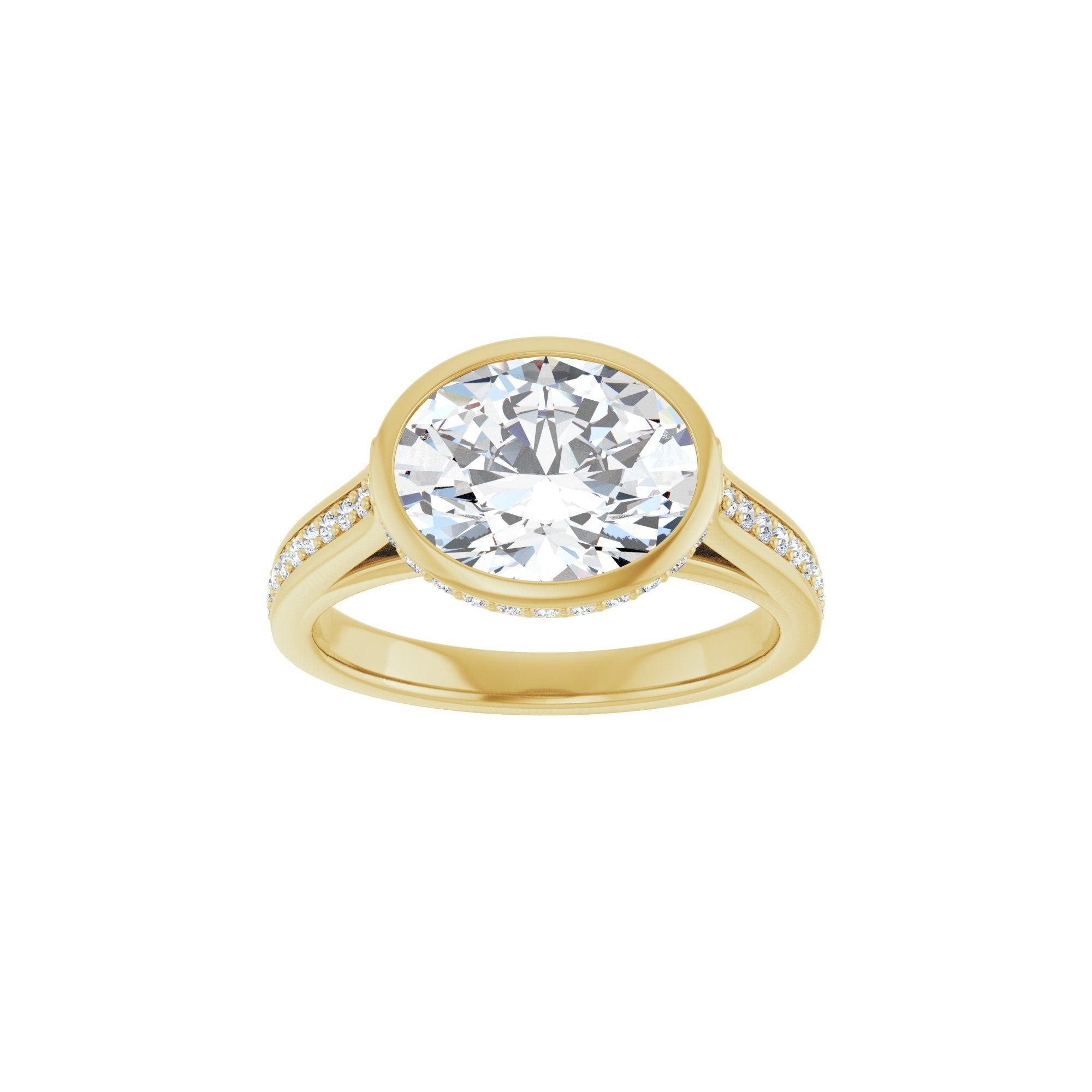 14K yellow gold oval engagement ring mounting, 10 x 8 mm, top view