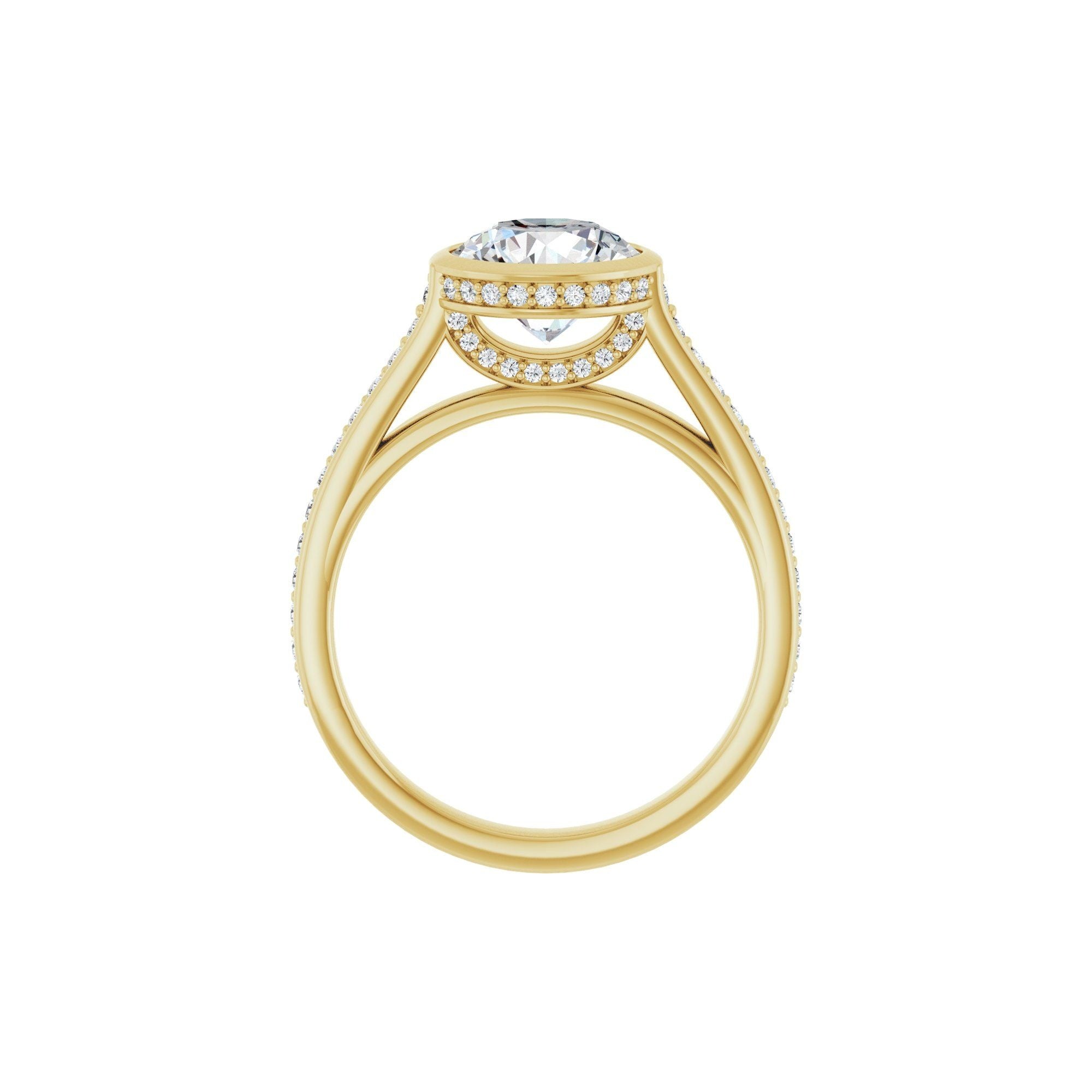 14K yellow gold round engagement ring mounting, 8 mm, profile view
