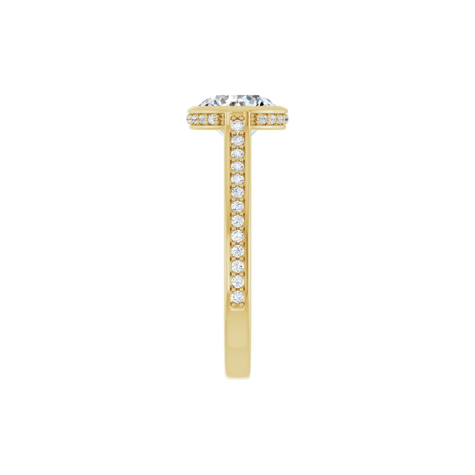 14K yellow gold round engagement ring mounting, 8 mm, shank side view