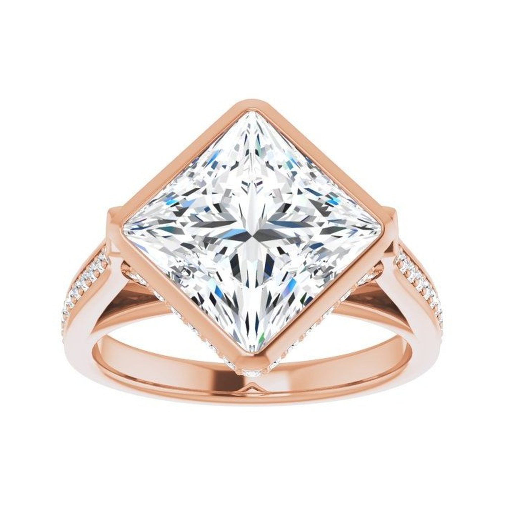 14K rose gold square engagement ring mounting, 9 x 9 mm, enlarged top view