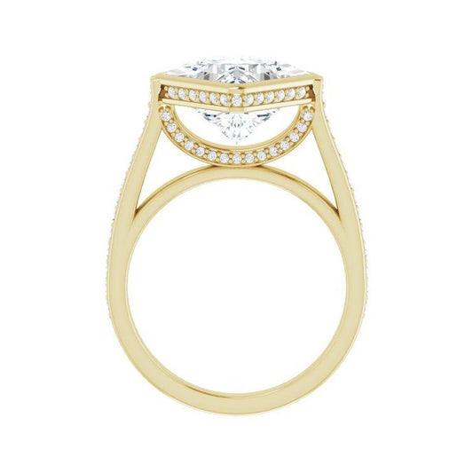 14K yellow gold square engagement ring mounting, 9 x 9 mm, enlarged profile view