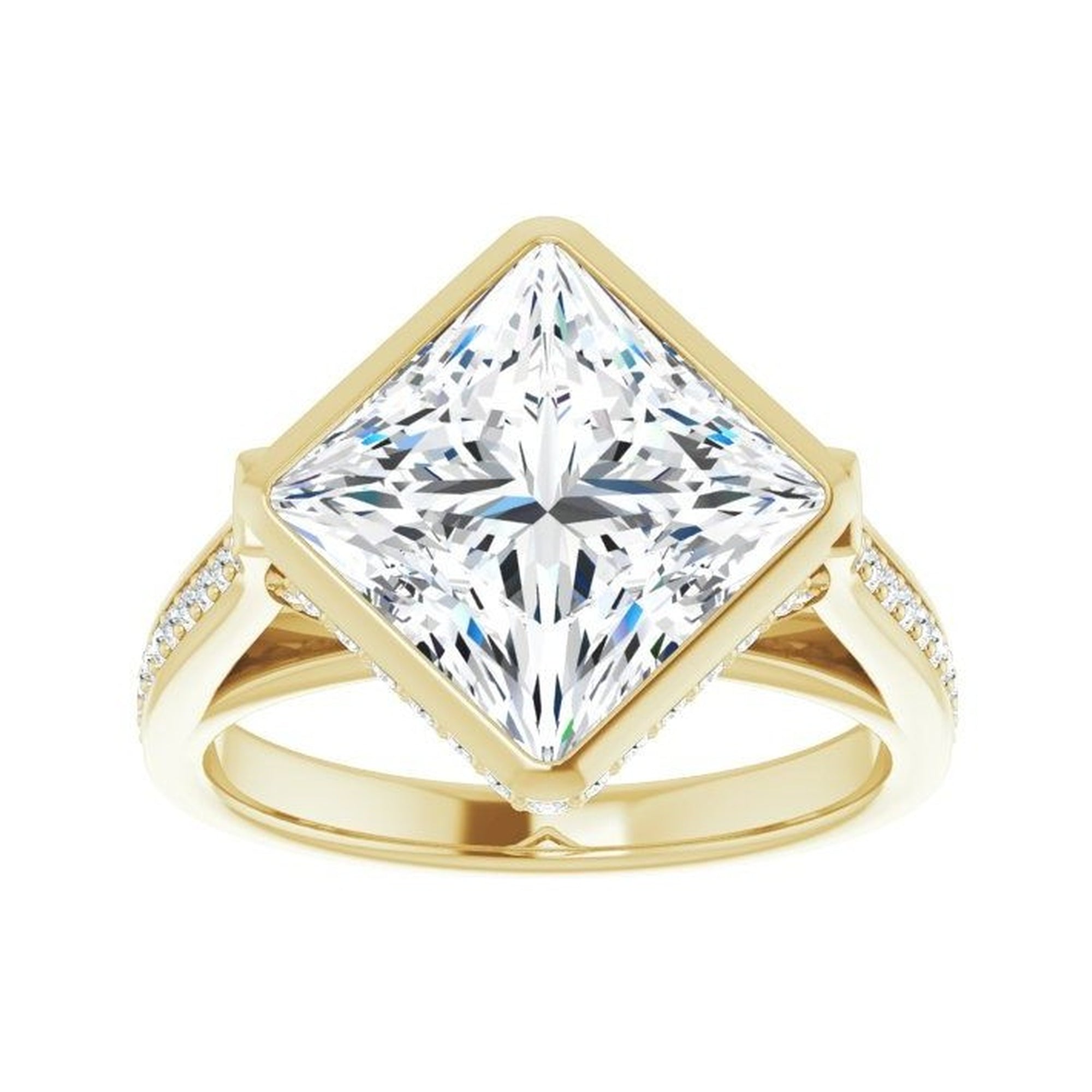 14K yellow gold square engagement ring mounting, 9 x 9 mm, enlarged top view