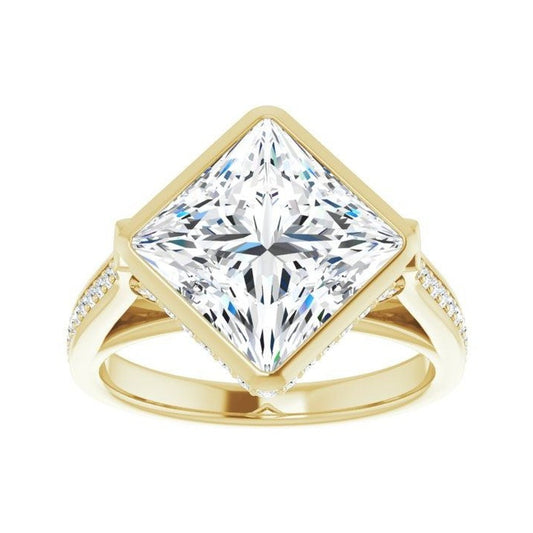 14K yellow gold square engagement ring mounting, 9 x 9 mm, enlarged top view