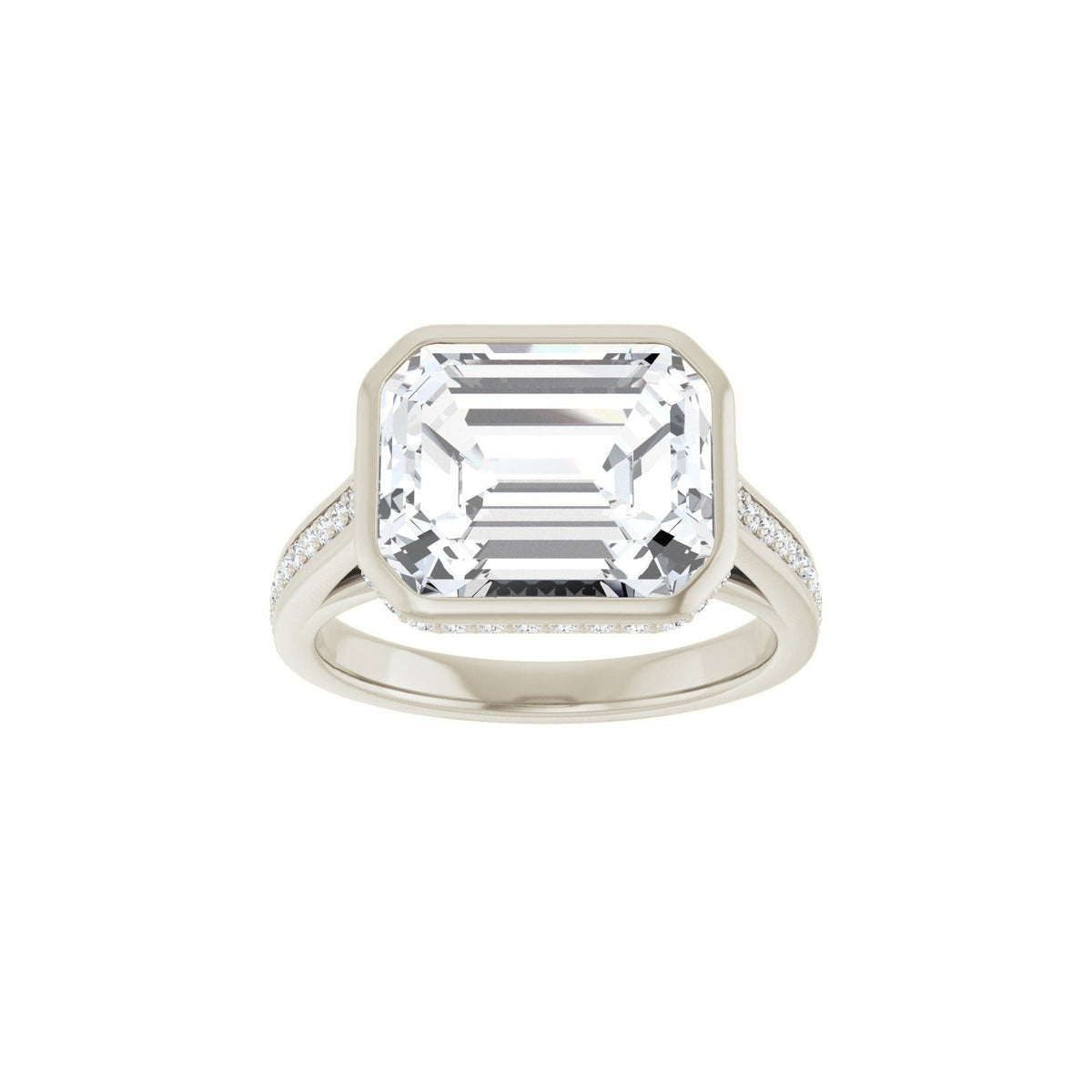 14K white gold emerald engagement ring mounting, top view