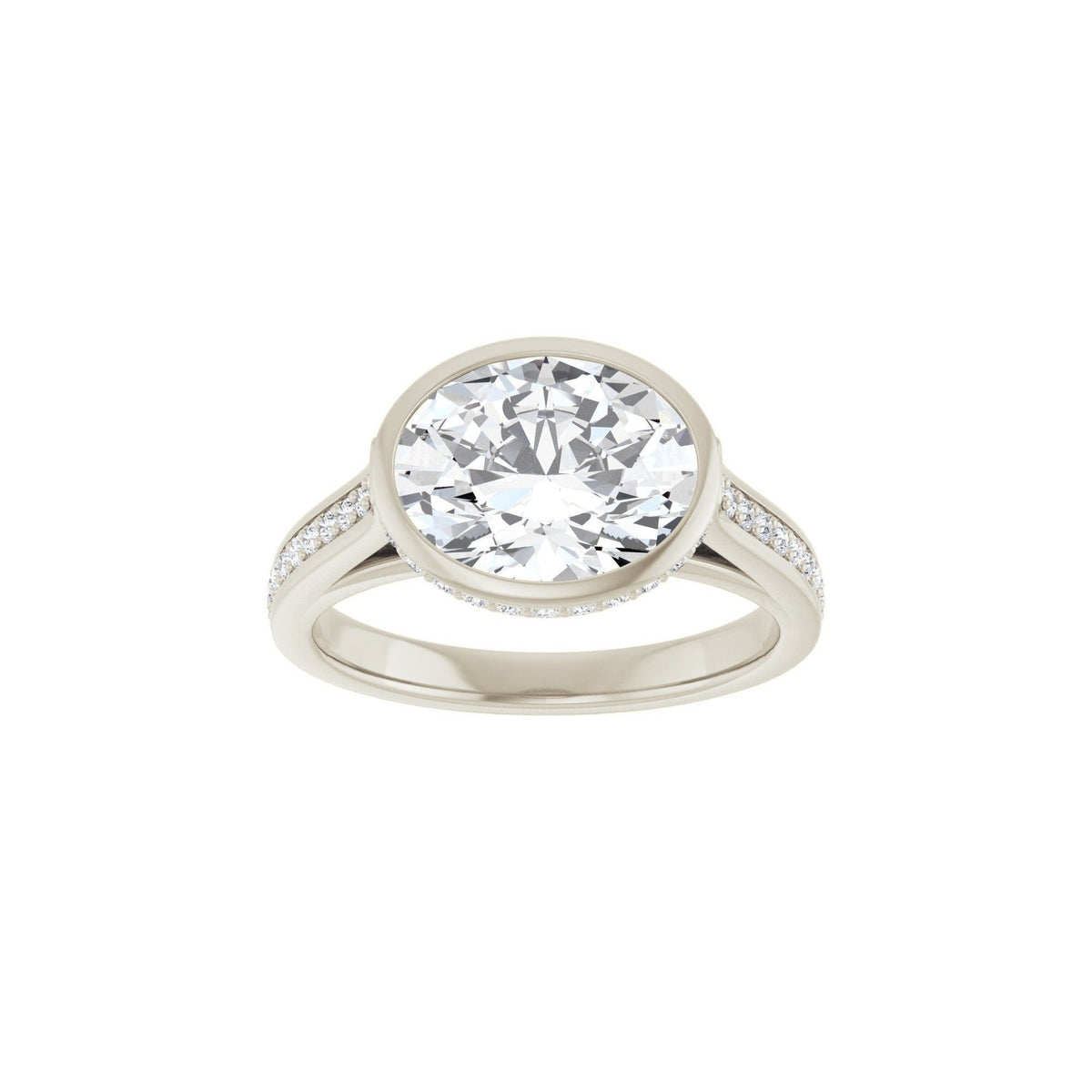 14K white gold oval engagement ring mounting, top view