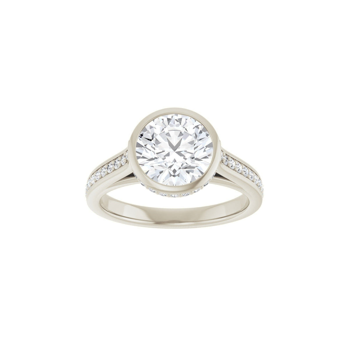 14K white gold round engagement ring mounting, top view