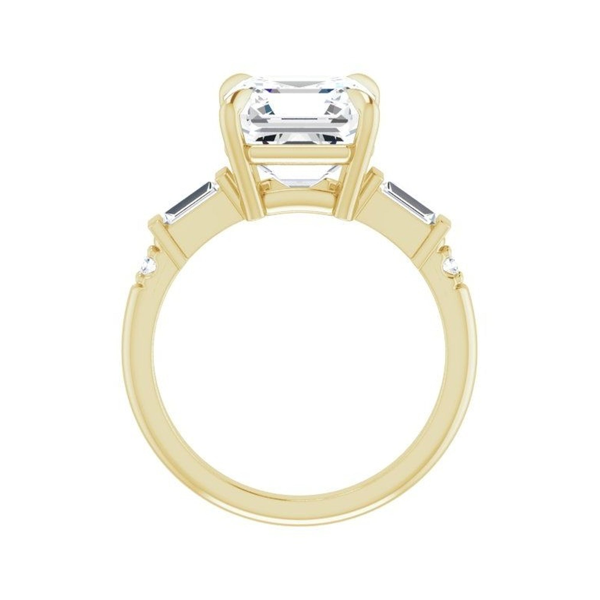 14K yellow gold Asscher engagement ring mounting, 9 x 9 mm, enlarged profile view
