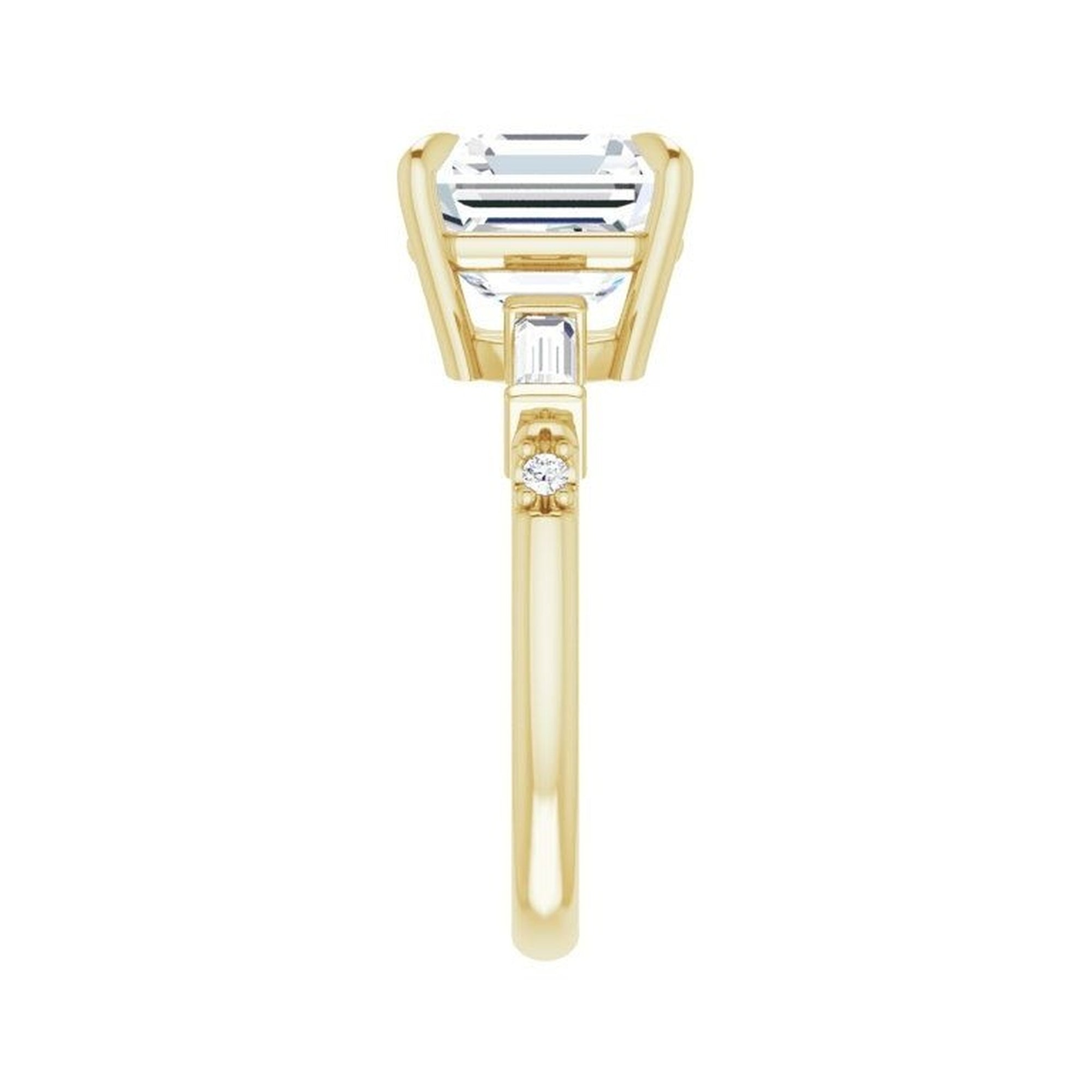 14K yellow gold Asscher engagement ring mounting, 9 x 9 mm, enlarged shank-side view