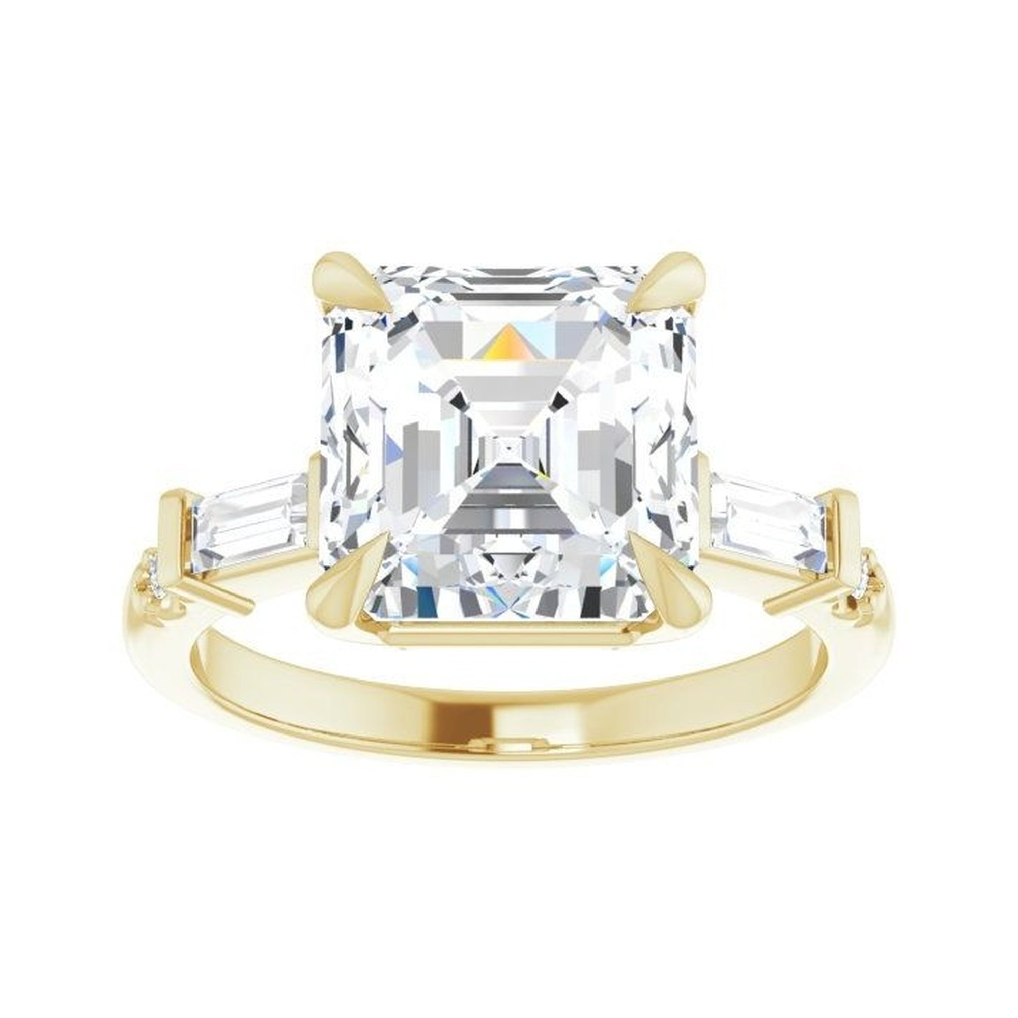 14K yellow gold Asscher engagement ring mounting, 9 x 9 mm, enlarged top view