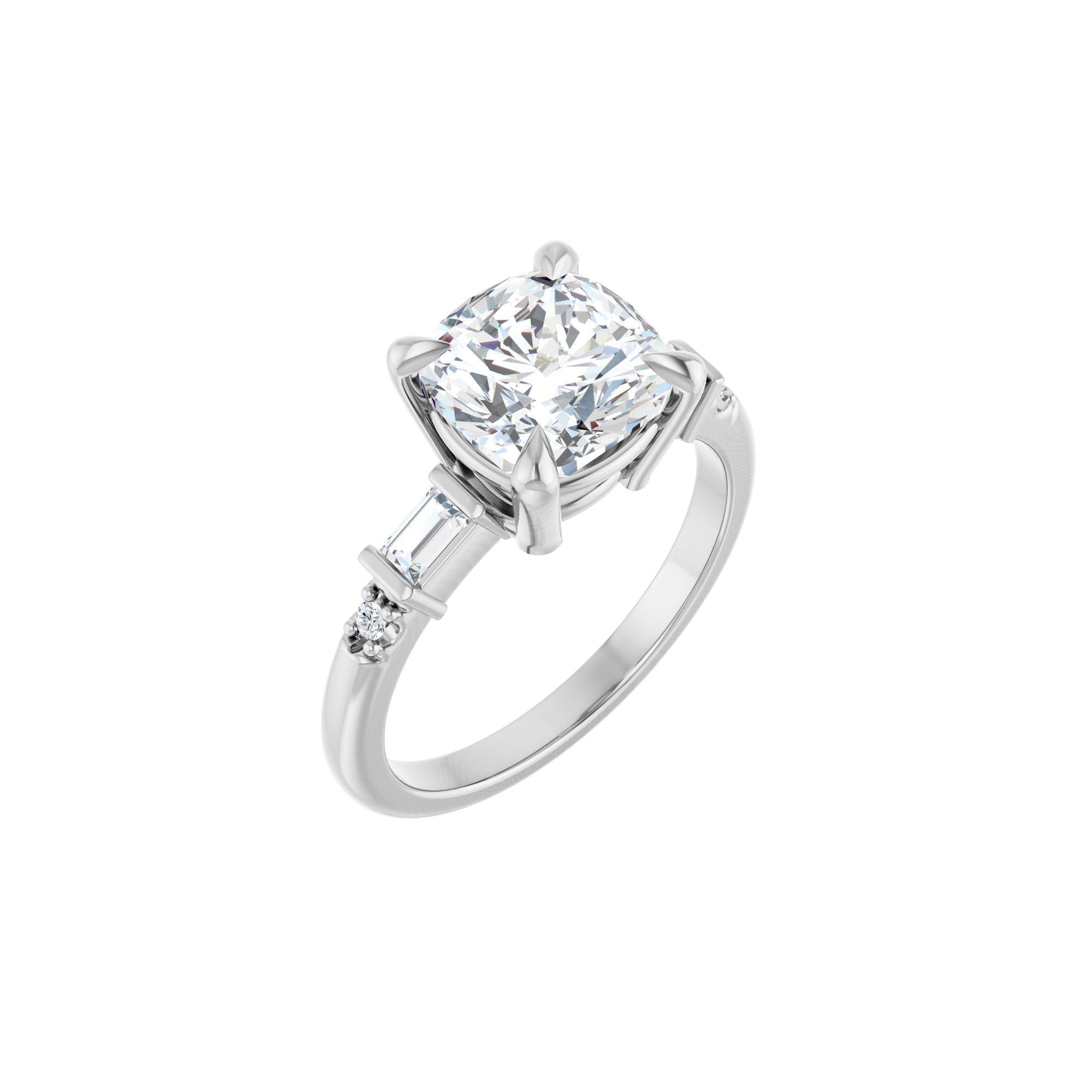 14K white gold cushion engagement ring mounting, 8 x 8 mm, three-quarter view
