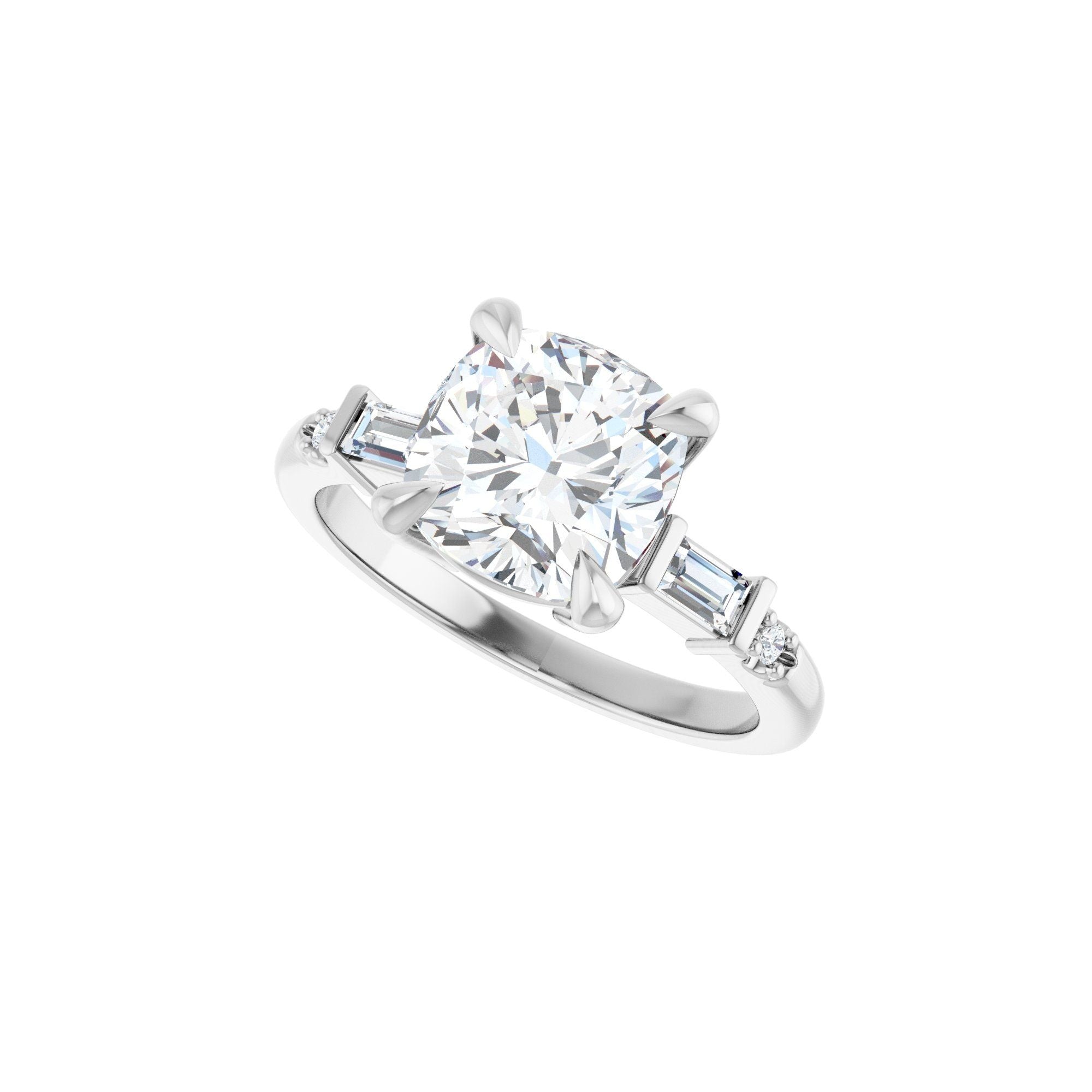 14K white gold cushion engagement ring mounting, 8 x 8 mm, alternate angle