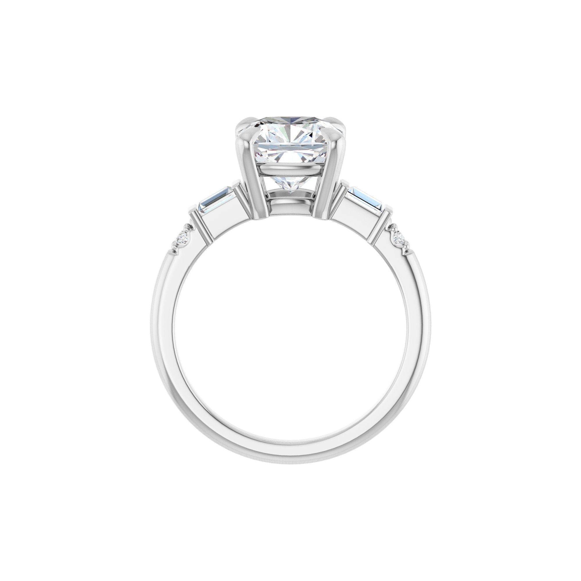 14K white gold cushion engagement ring mounting, 8 x 8 mm, profile view