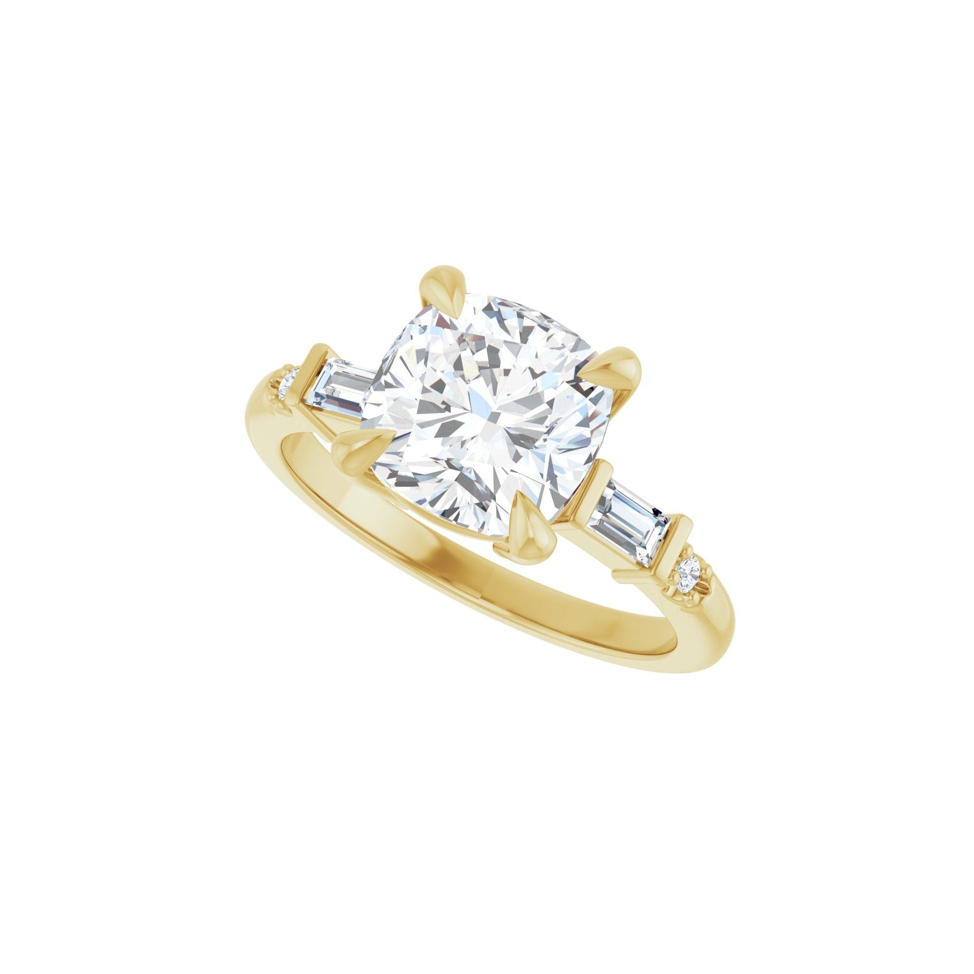 14K yellow gold cushion engagement ring mounting, 8 x 8 mm, alternate angle