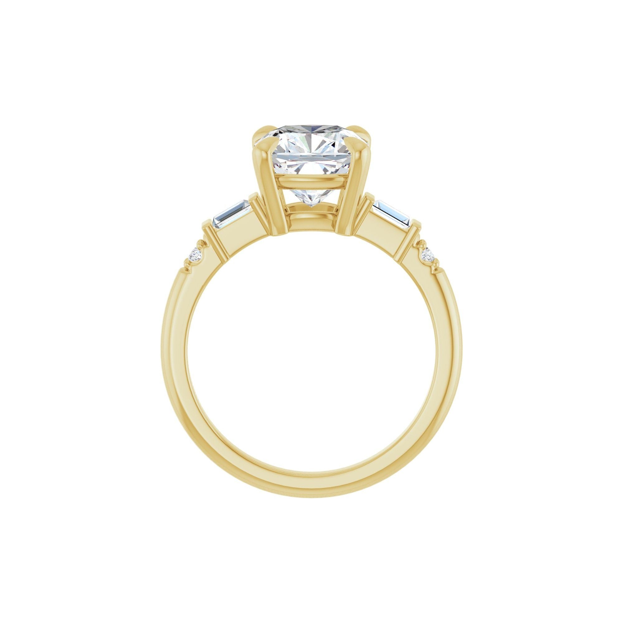 14K yellow gold cushion engagement ring mounting, 8 x 8 mm, profile view