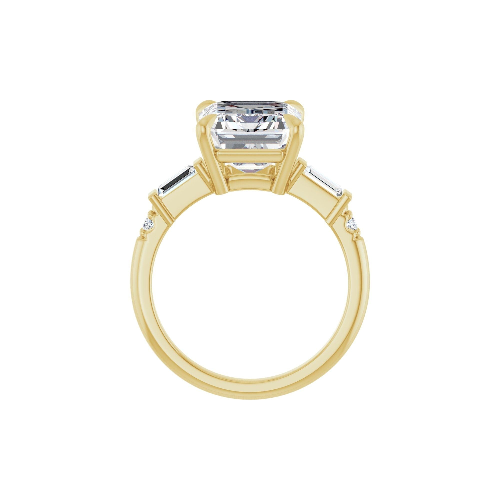 14K yellow gold emerald engagement ring mounting, 11 x 9 mm, profile view