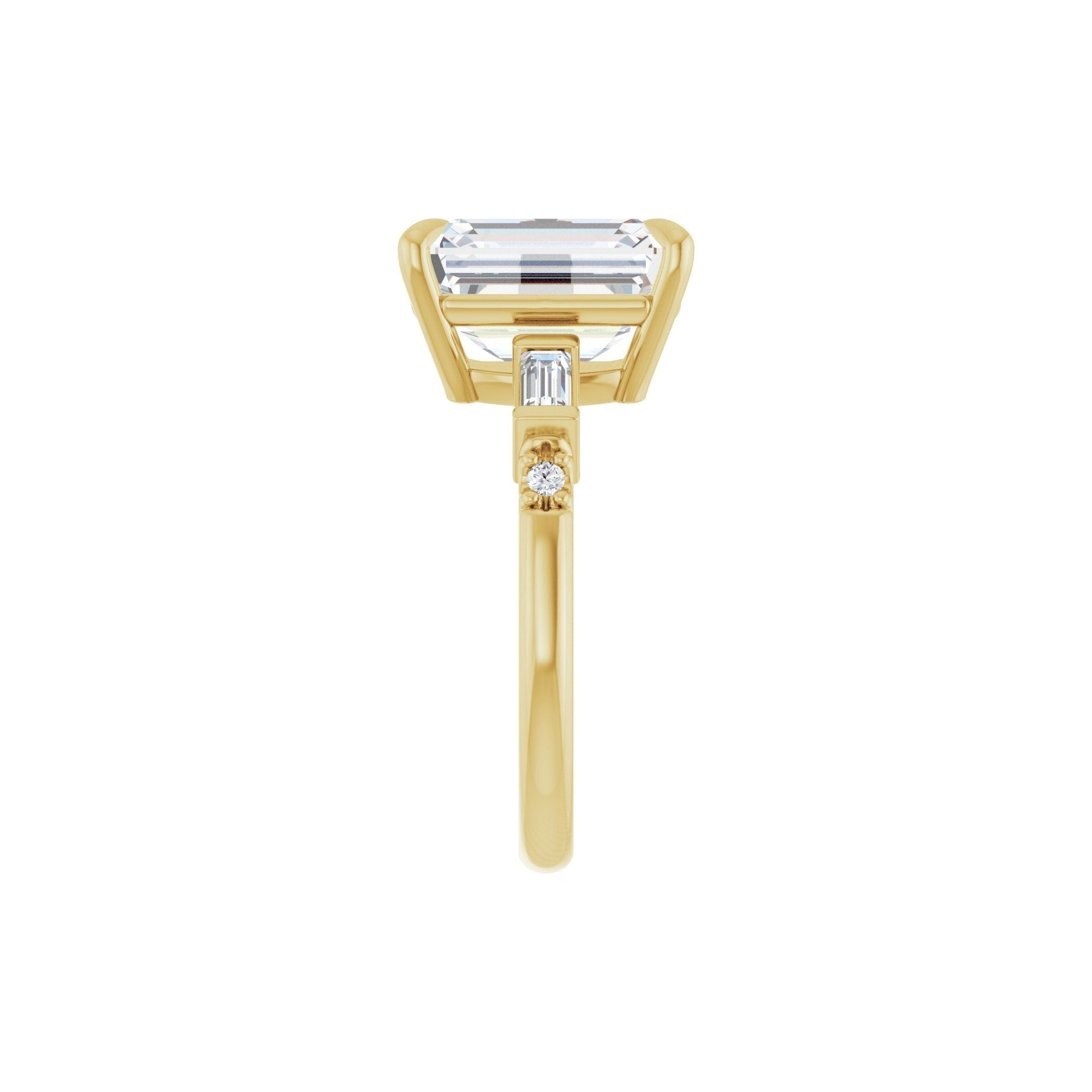 14K yellow gold emerald engagement ring mounting, 11 x 9 mm, shank side view