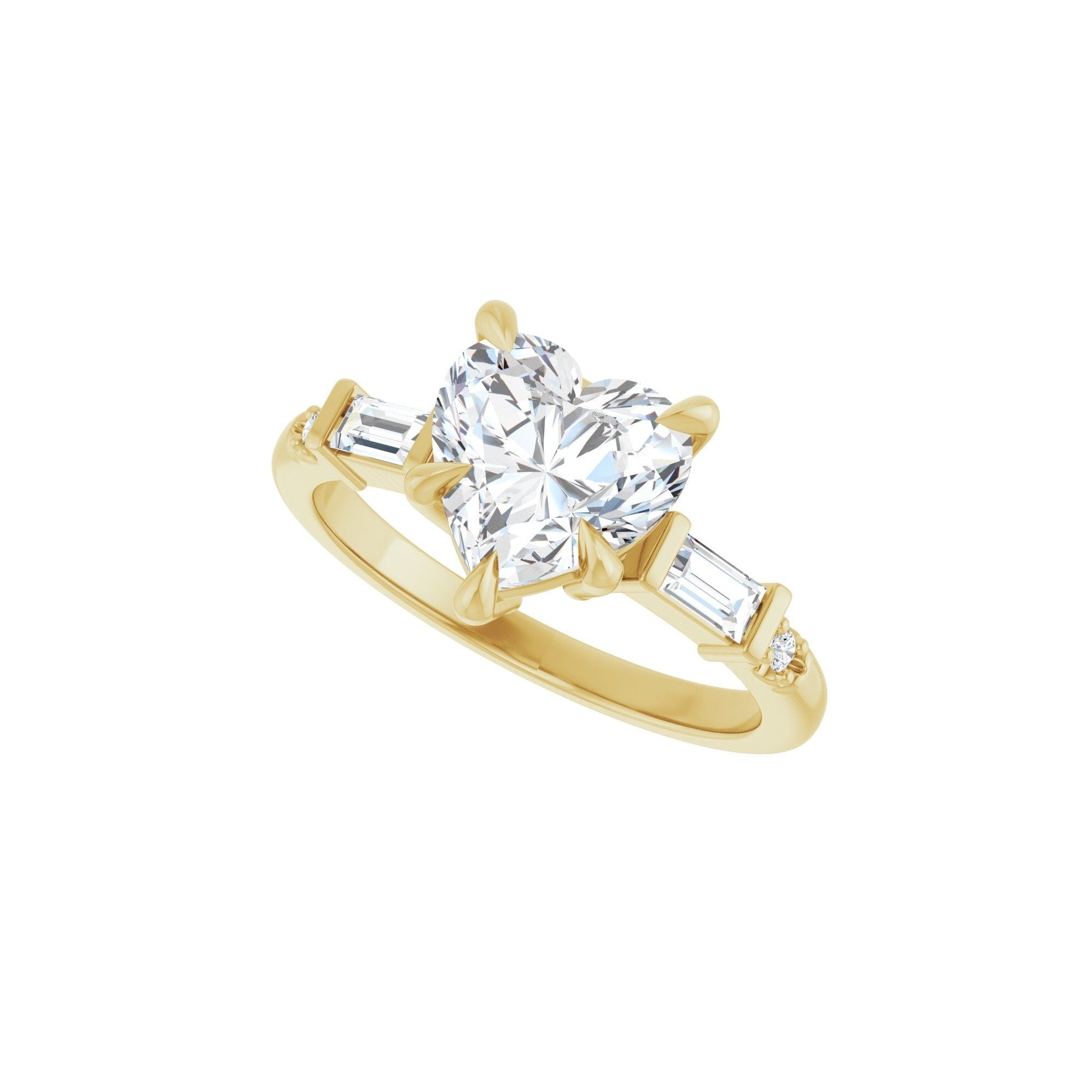 14K yellow gold heart engagement ring mounting, 8 x 8 mm, alternate angle