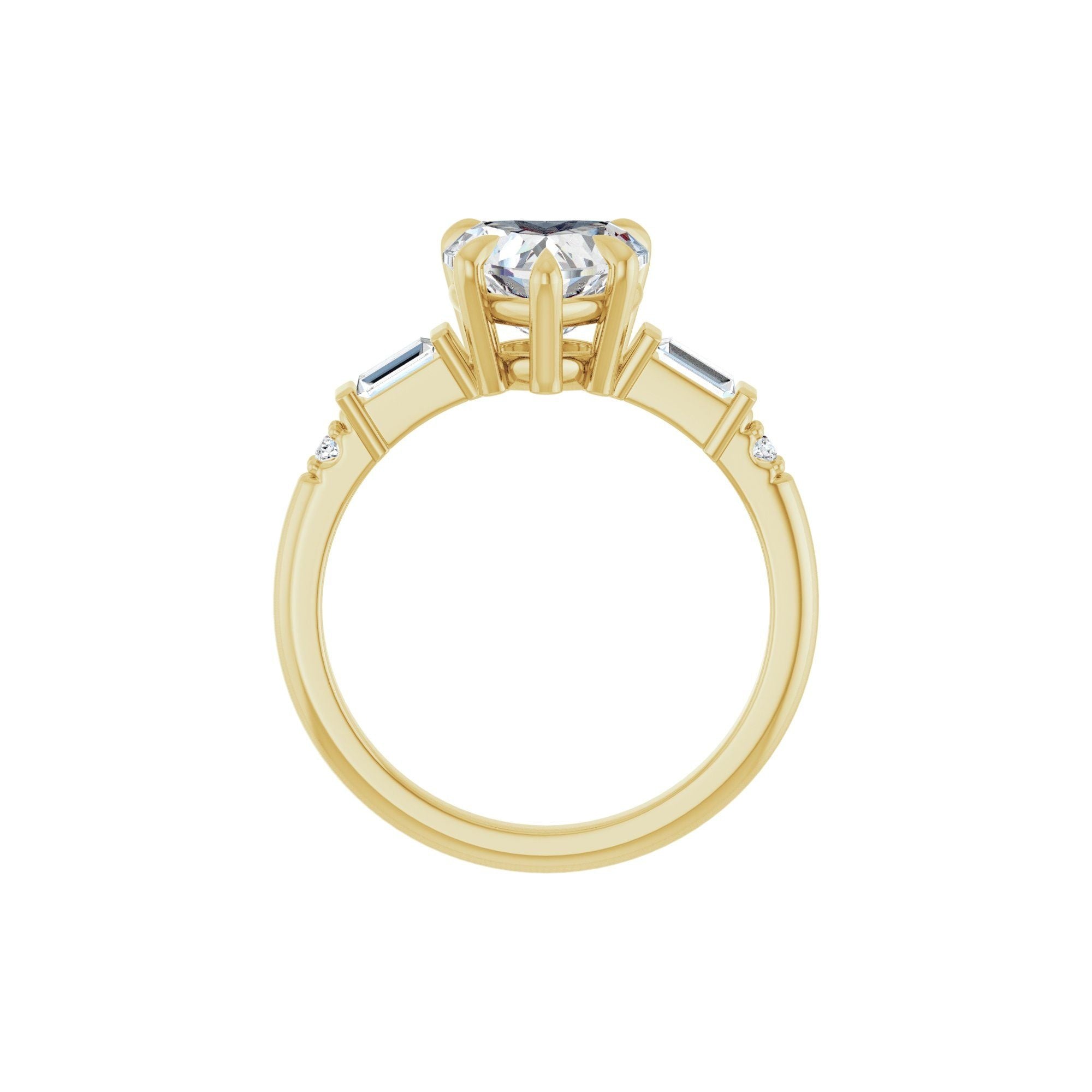 14K yellow gold heart engagement ring mounting, 8 x 8 mm, profile view
