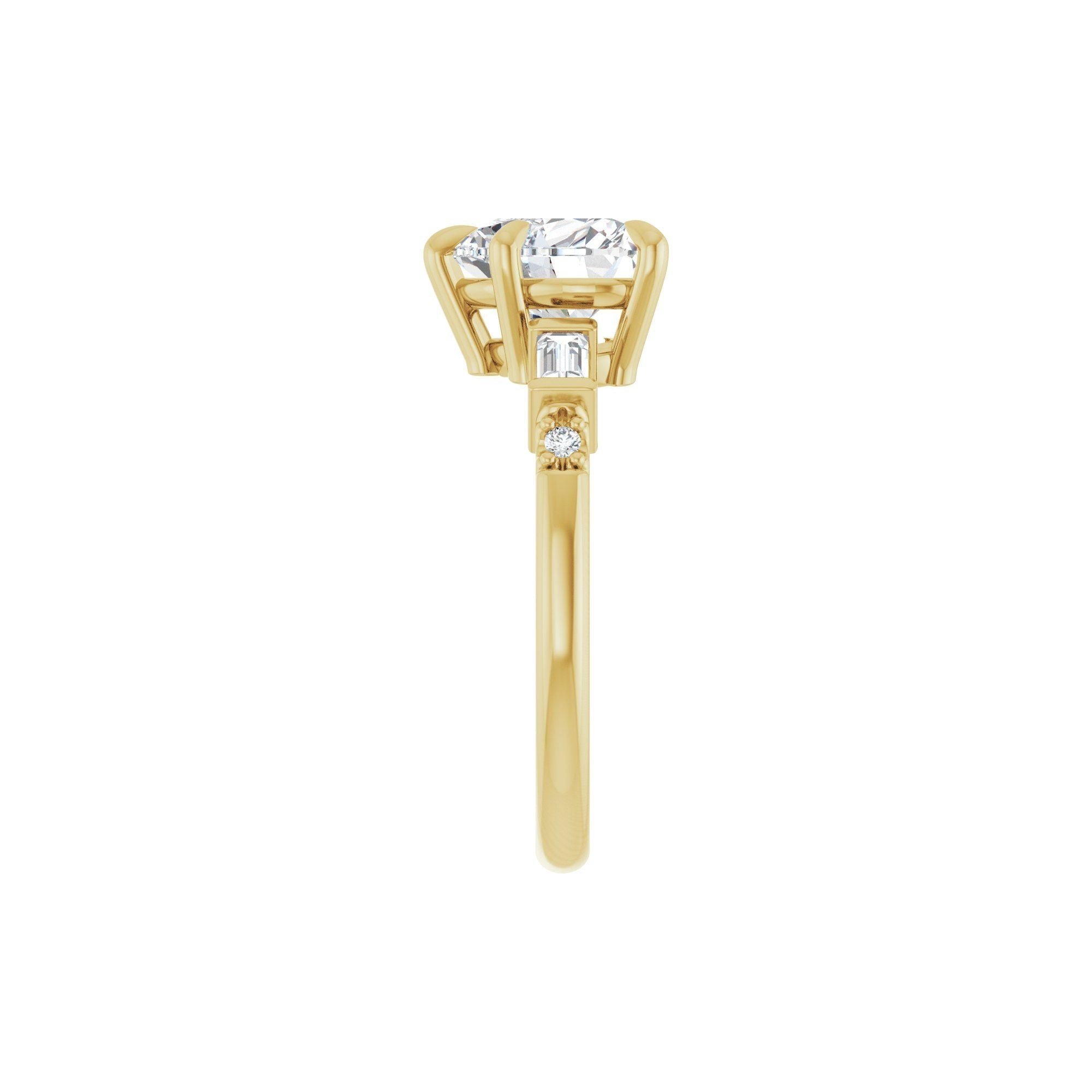 14K yellow gold heart engagement ring mounting, 8 x 8 mm, shank side view