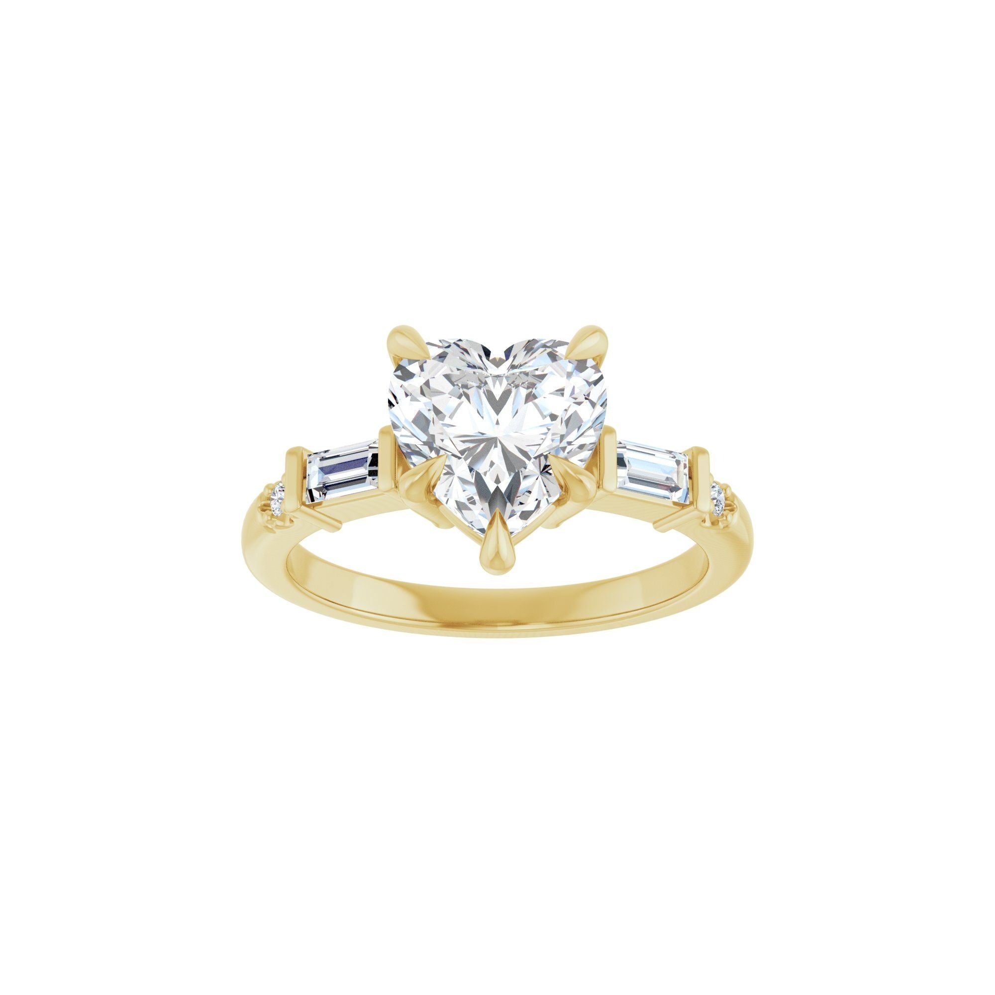 14K yellow gold heart engagement ring mounting, 8 x 8 mm, top view