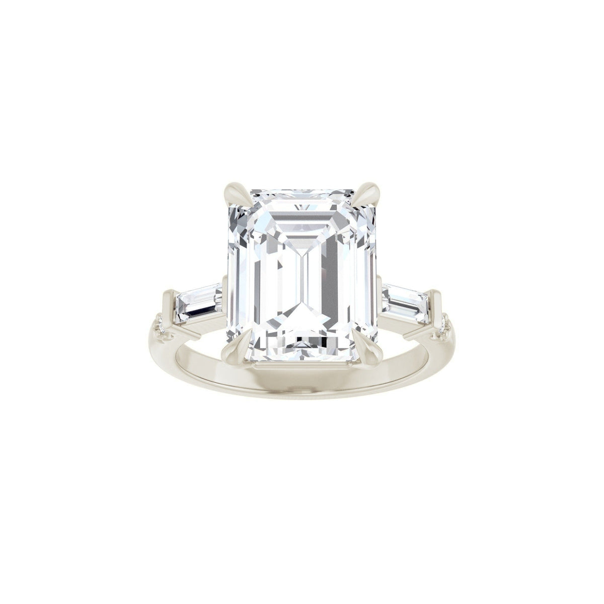 14K white gold emerald engagement ring mounting, top view