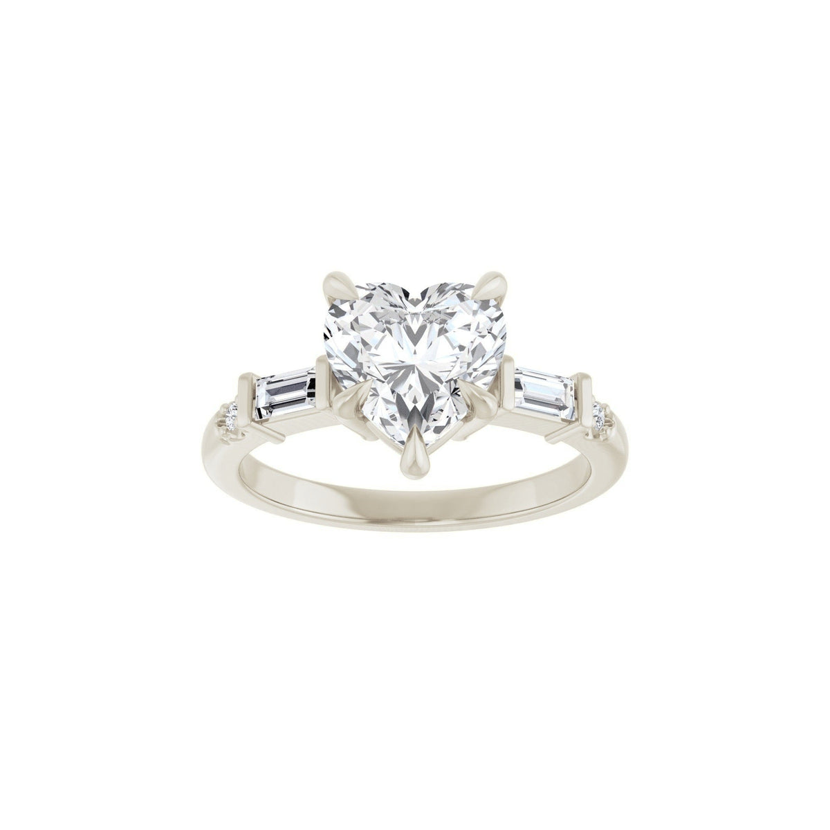 14K white gold heart engagement ring mounting, top view