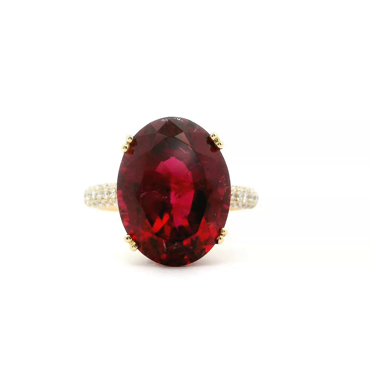 18K Yellow Gold Rubellite and Diamond Ring