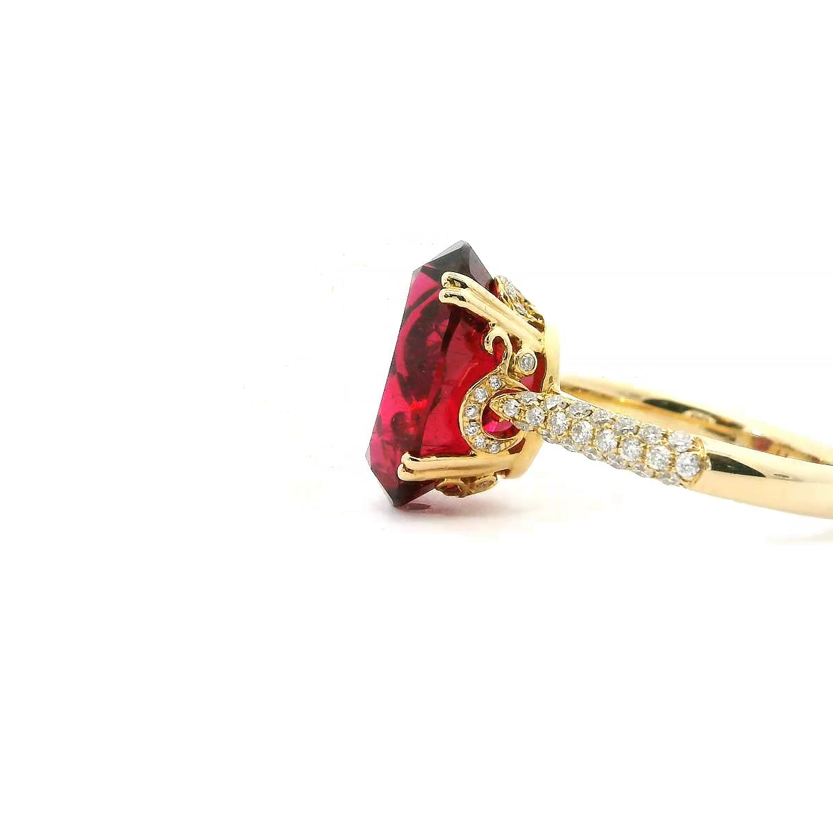 18K Yellow Gold Rubellite and Diamond Ring