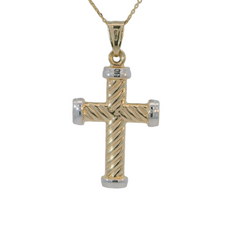 14K Two Tone Rope Cross Pendant