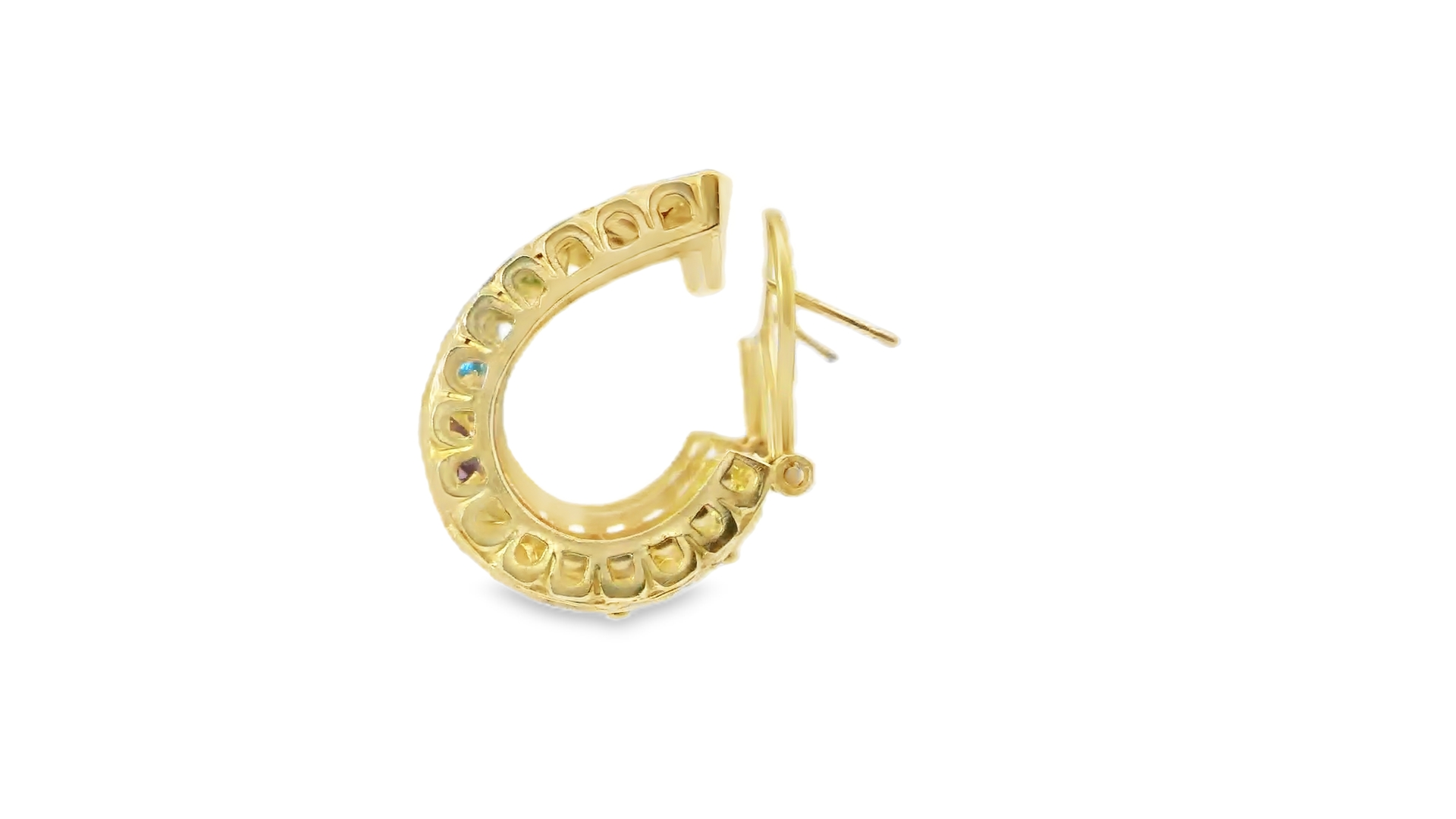 14K Yellow Gold Etruscan Gemstone Hoops