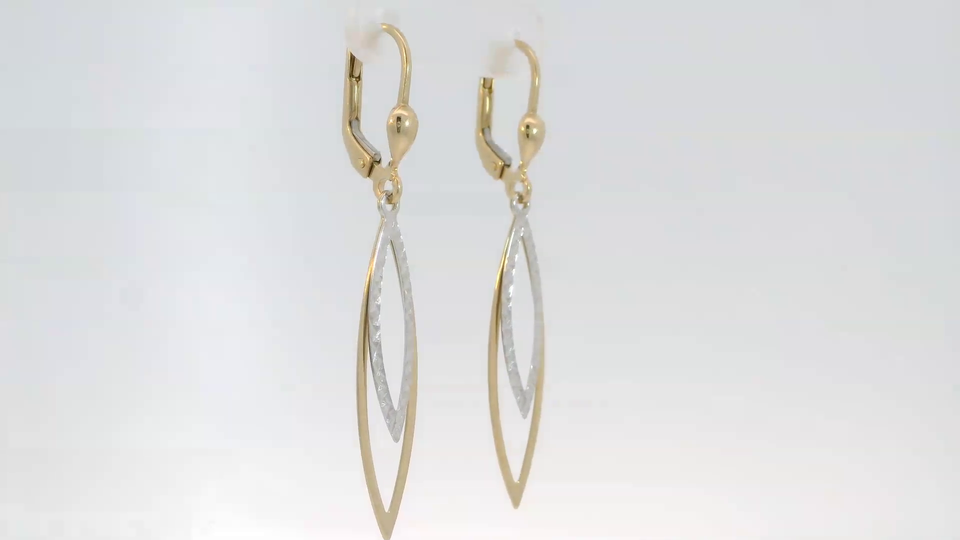 14K Two-Tone Layered Marquise Lever Back Earrings