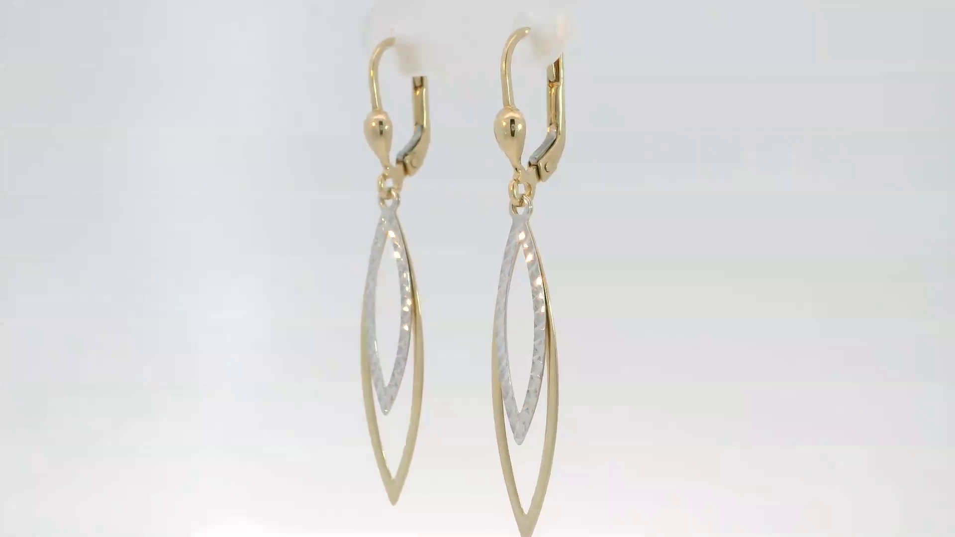 14K Two-Tone Layered Marquise Lever Back Earrings