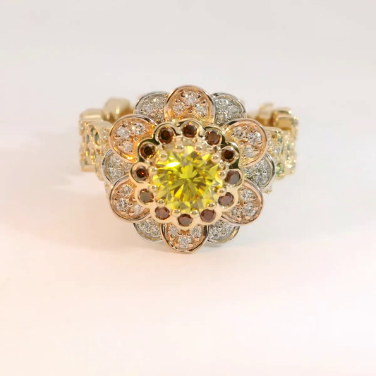 Yellow Diamond Flower Ring