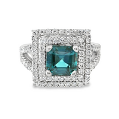 18K White Gold Blue Zircon and Diamond Ring