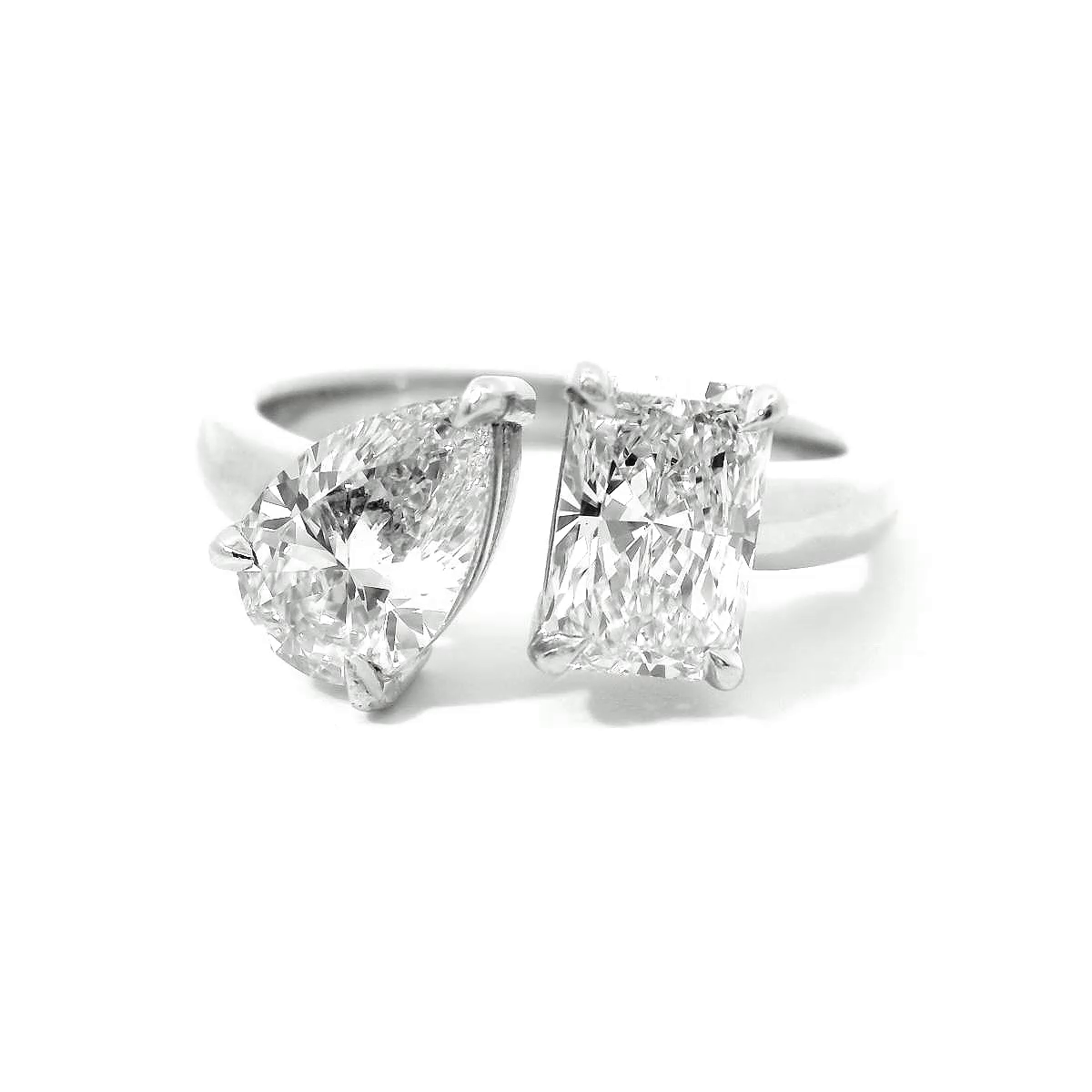 Platinum 2-stone Pear and Radiant Shape Diamond Ring