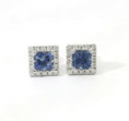 Load image into Gallery viewer, 14K White Gold Sapphire and Diamond Halo Studs
