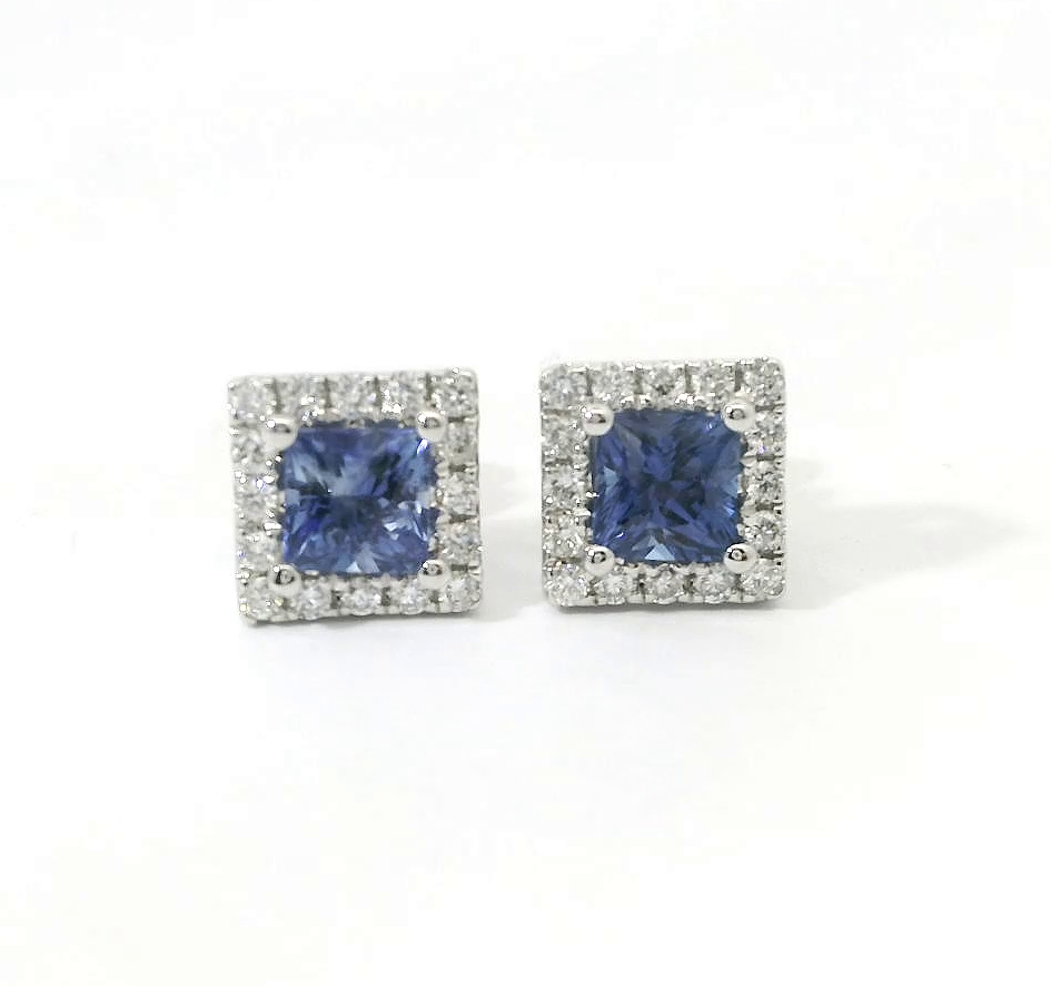 14K White Gold Sapphire and Diamond Halo Studs