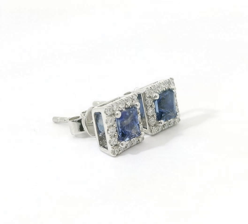 14K White Gold Sapphire and Diamond Halo Studs