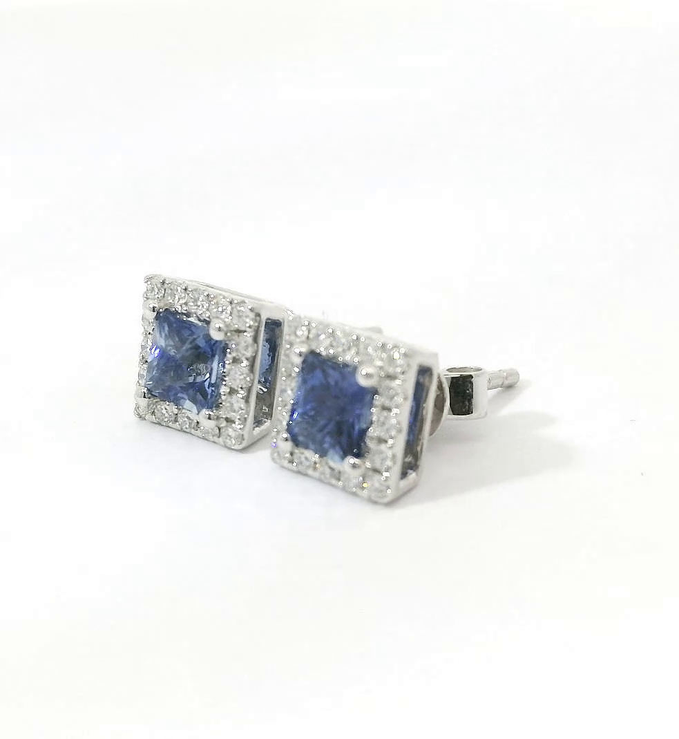 14K White Gold Sapphire and Diamond Halo Studs