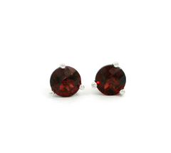 14k White Gold Checkerboard Garnet Stud Earrings