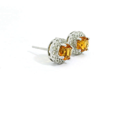 14K White Gold Citrine and Diamond Halo Stud Earrings