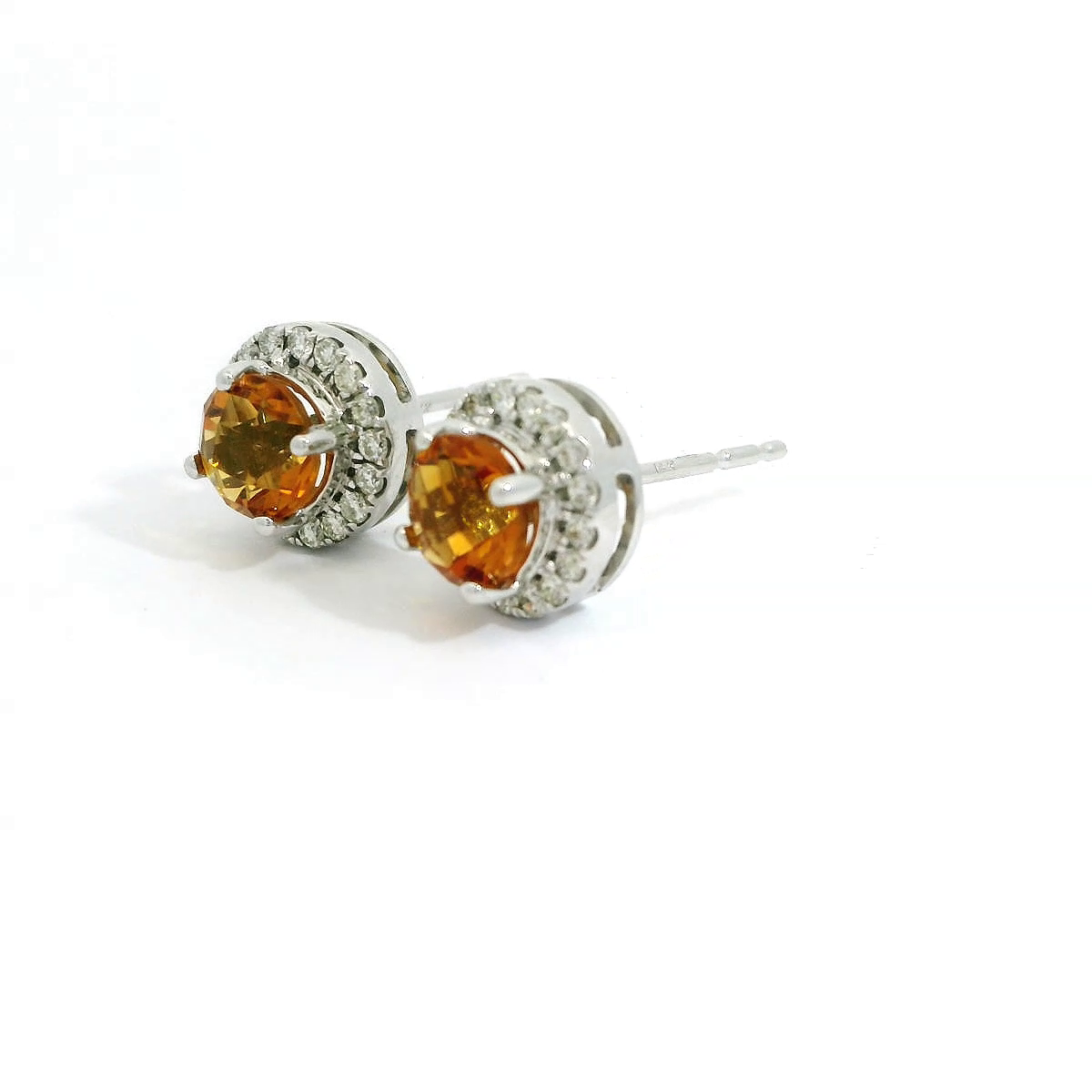 14K White Gold Citrine and Diamond Halo Stud Earrings