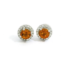 14K White Gold Citrine and Diamond Halo Stud Earrings