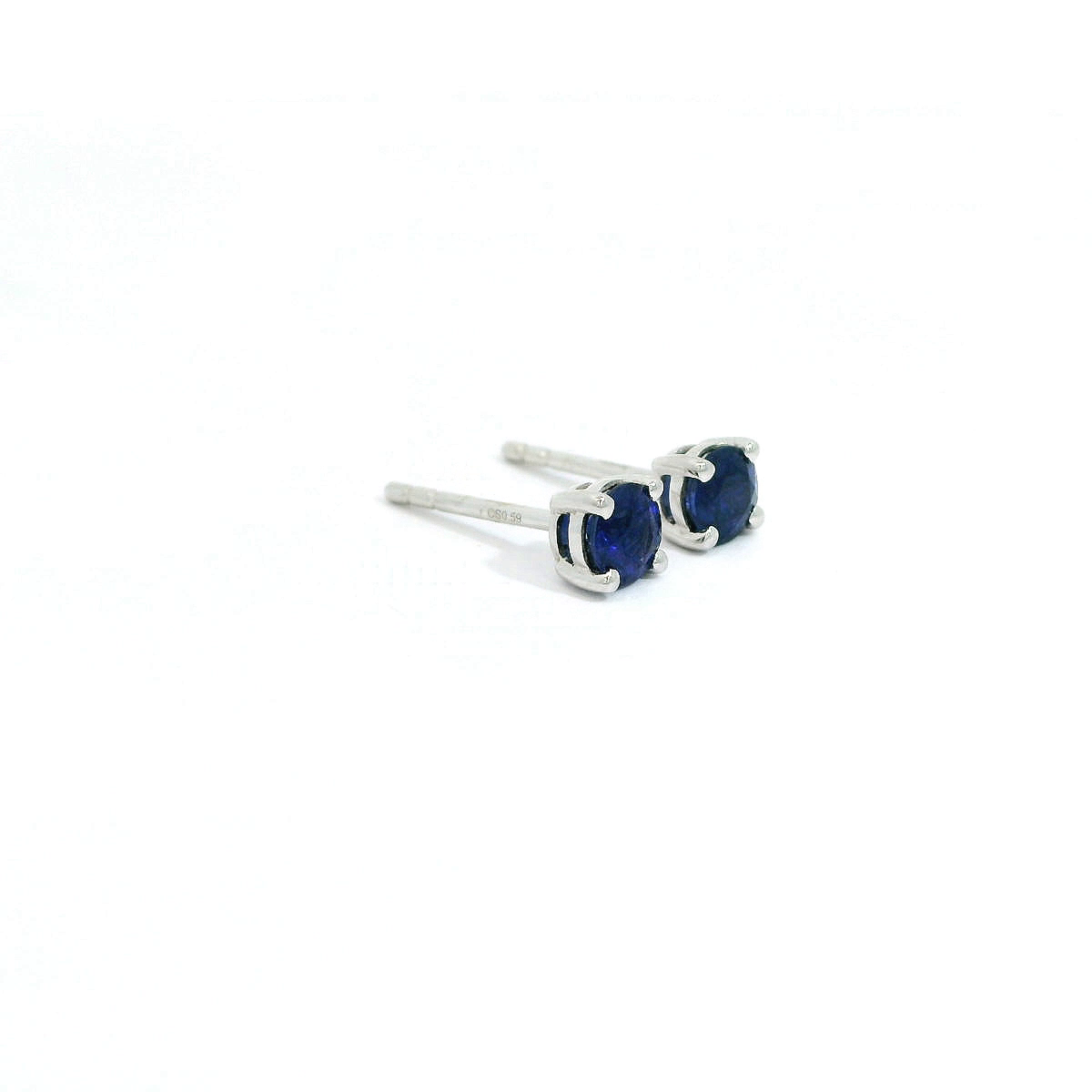 14K White Gold Blue Sapphire Stud Earrings