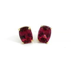 14k Yellow Gold Rhodolite Garnet Stud Earrings