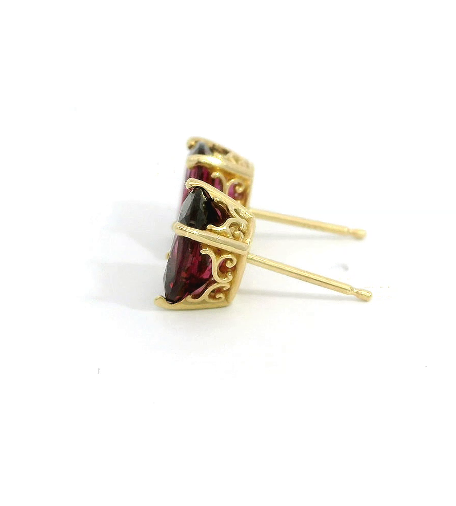 14k Yellow Gold Rhodolite Garnet Stud Earrings