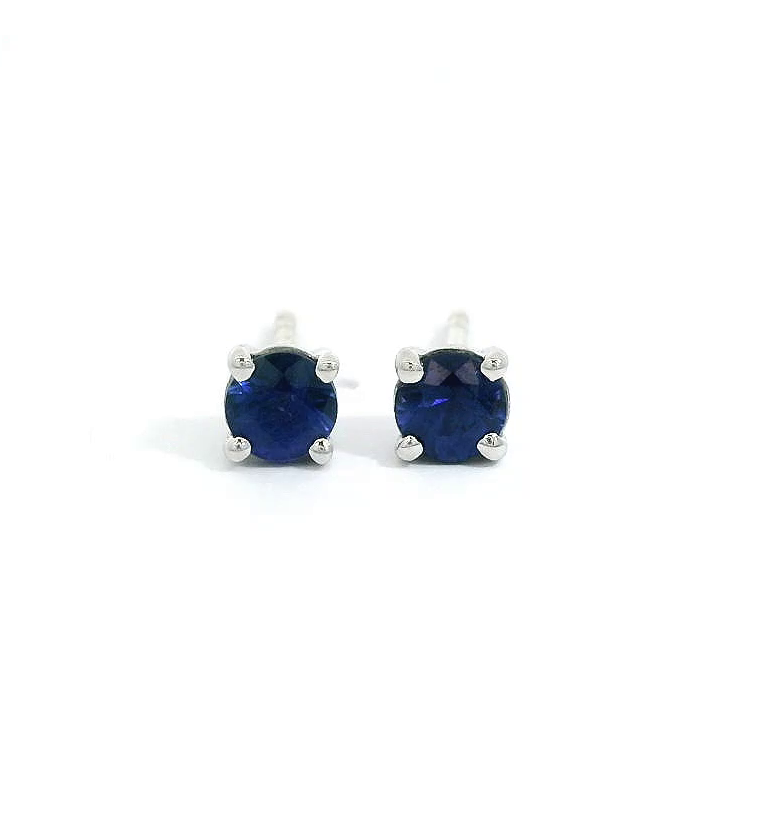 14K White Gold Blue Sapphire Stud Earrings