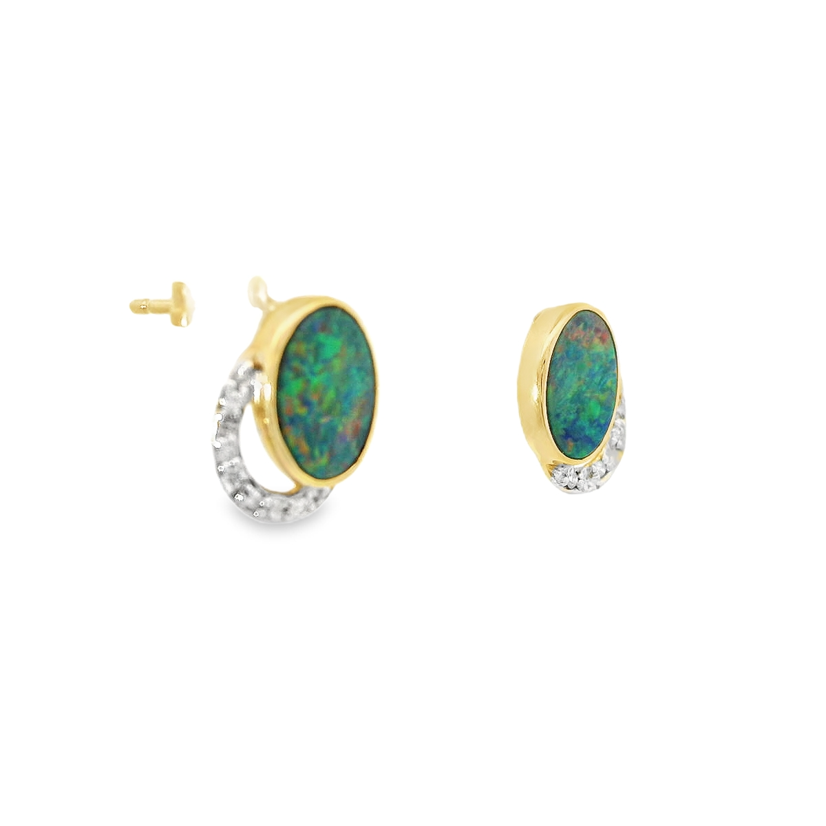 14K Yellow Gold Diamond & Opal Earrings